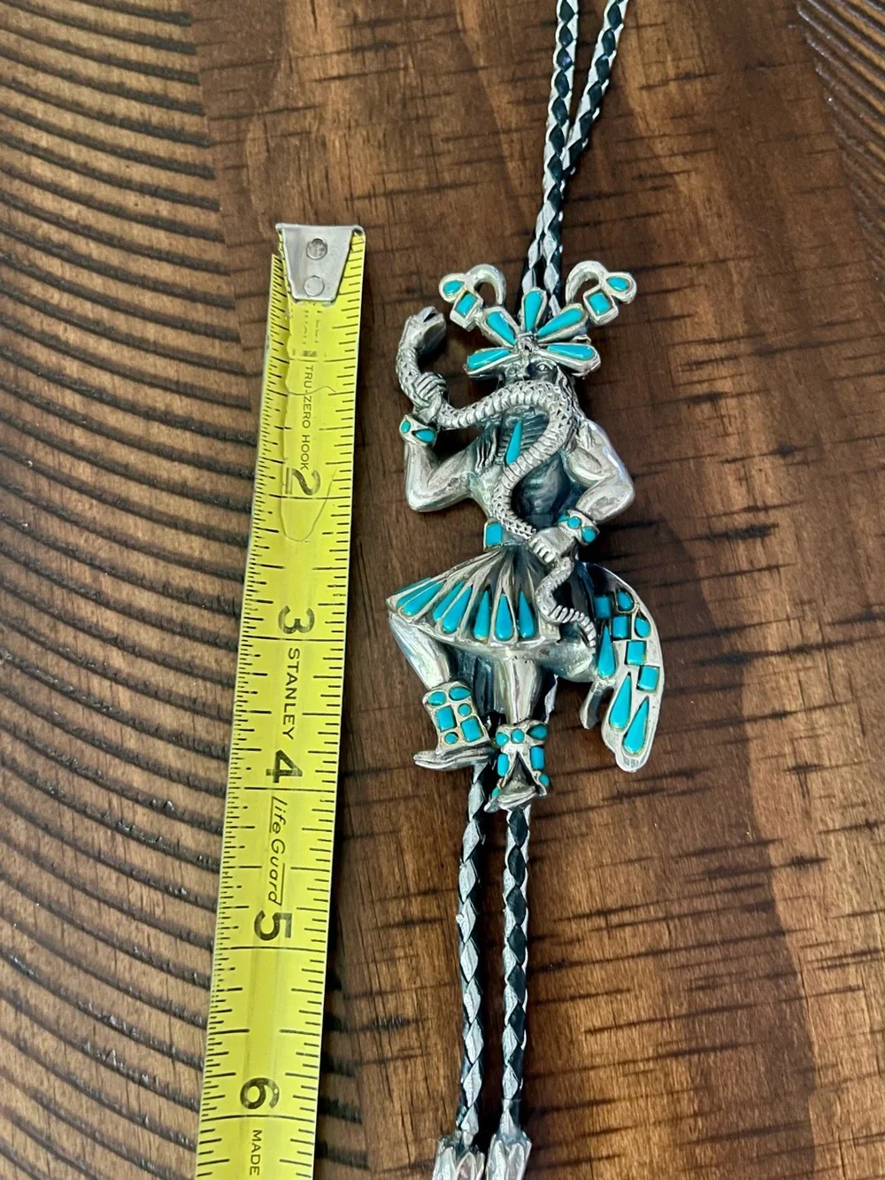 Vintage Southwestern bolo tie silver-toned Kachina dancer with snake